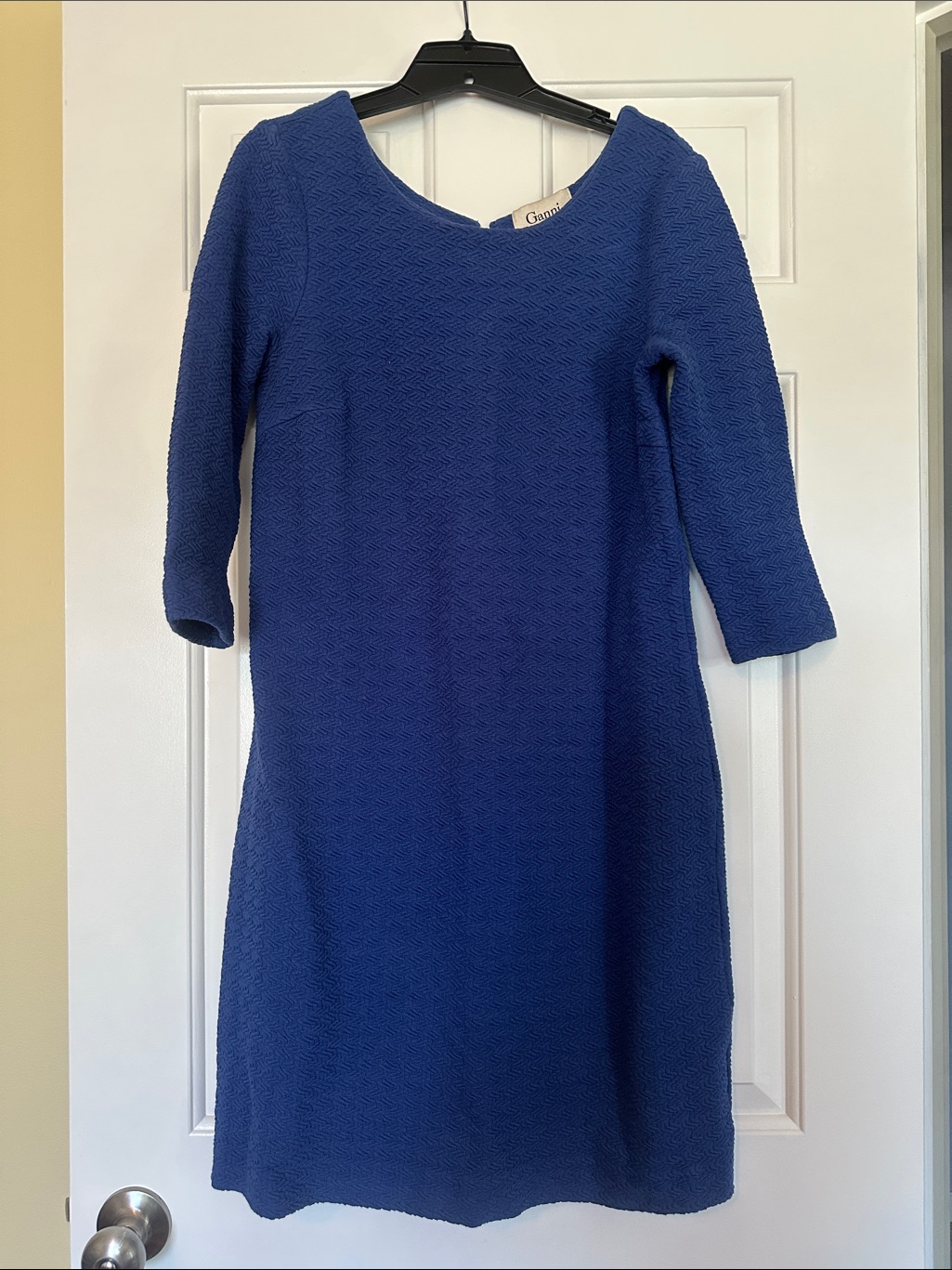 Ganni Muted Cobalt Blue Textured Midi Dress